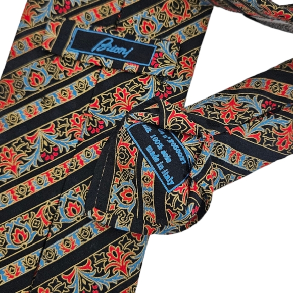 BRIONI Black/Blue Striped Geometric Silk LUXURY Tie HANDMADE ITALY - Picture 4 of 5
